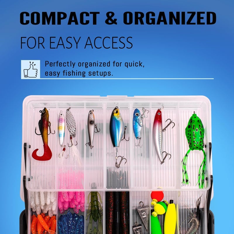 Vipfish 448-Pcs Fishing Lures Kit – Complete 3-Layer Tackle Box Set with Hooks, Weights, Bobbers, Pliers, Rigs, Leaders, Fluorocarbon Line, Accessories & More for Kids Fishing Gear (Black) - Image 2